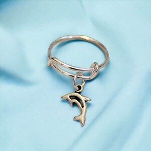 Tiny Dolphin Expandable Charm Ring,Gift for her - - LadybugfeetDesigns -