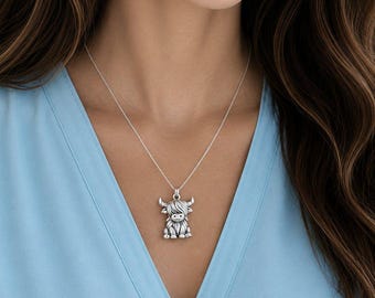 Highland Cow Necklace, 20 inch - Silver