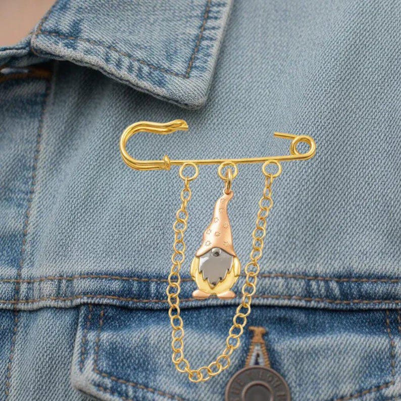 Gnome Safety Pin Brooch, Purse Charm - - LadybugfeetDesigns -