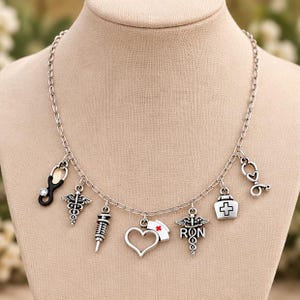 Nursing Multi Charm Link Necklace, Silver - 20 inch