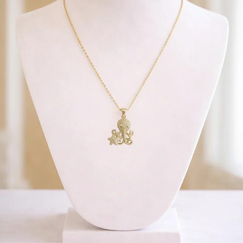 CZ Octopus necklace, Gold - 20 inch - - LadybugfeetDesigns -