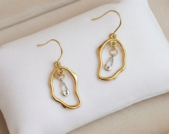 Safety Pin Two-Tone dangle earrings, Gold