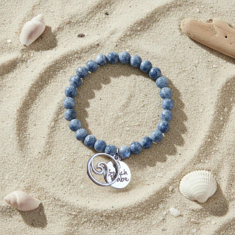 Beach Babe Beaded Stretch Bracelet - - LadybugfeetDesigns -