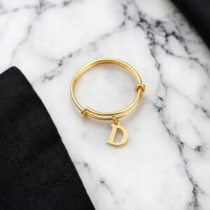 14k Gold Filled Initial Charm Ring/Gift for her - - LadybugfeetDesigns -
