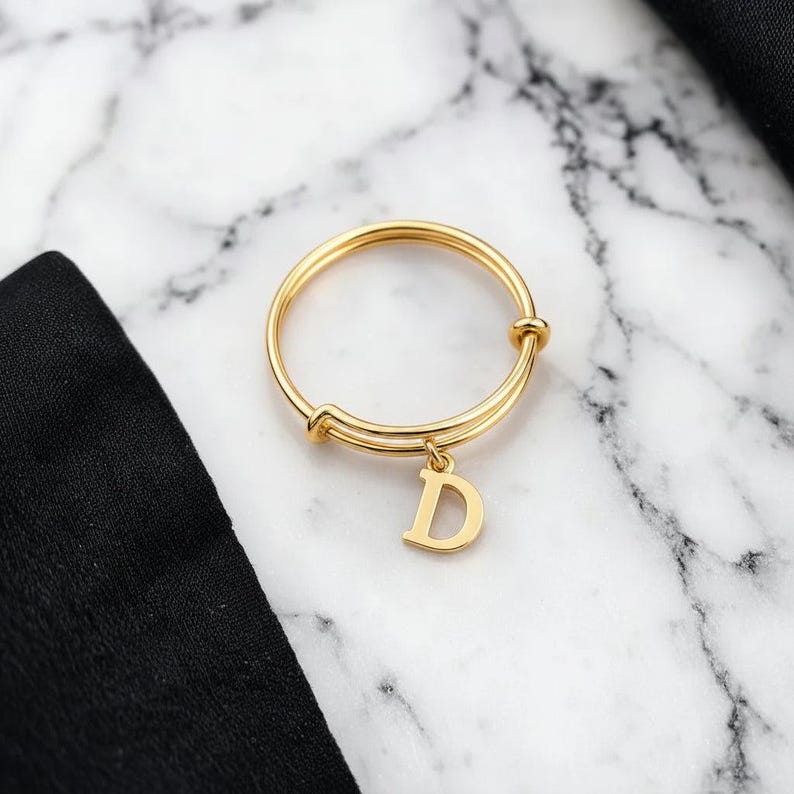 14k Gold Filled Initial Charm Ring/Gift for her - - LadybugfeetDesigns -