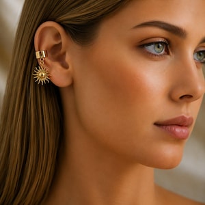 Celestial Sun Ear Cuff, Gold - - LadybugfeetDesigns -