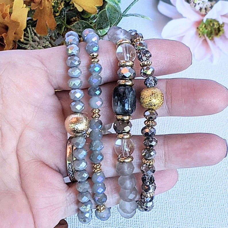 Regal Gray Crystal Endless wrap bracelet - - LadybugfeetDesigns -