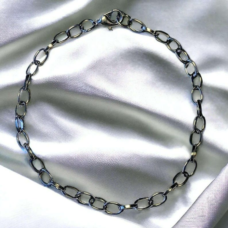Black Steel Oval Link Charm Bracelet Base - D.i.y. - Build Your Charm Bracelet! - - LadybugfeetDesigns -