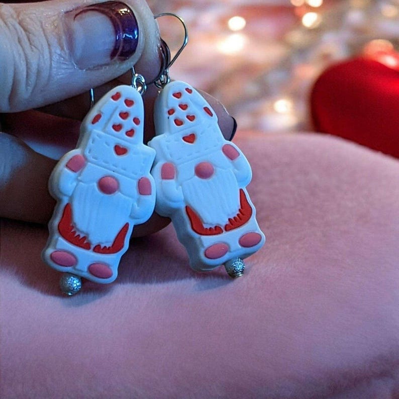 Gnome Valentine's Day Earrings - - LadybugfeetDesigns -