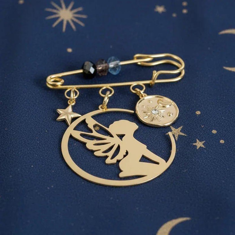 Fairy Safety Pin Brooch, Purse Charm - - LadybugfeetDesigns -