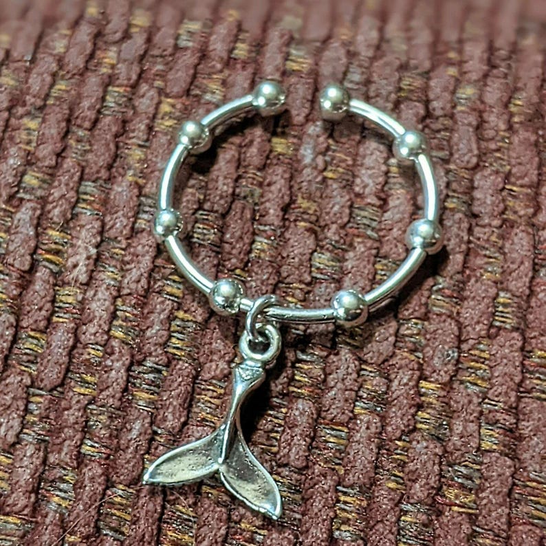Sterling Silver Whale Tail Adjustable Charm Ring - - LadybugfeetDesigns -