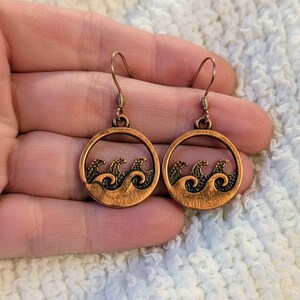 Ocean Wave dangle earrings, Copper/Rose Gold - - LadybugfeetDesigns -
