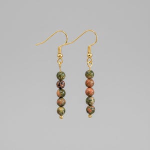 Unakite Beaded Hook Earrings, Gold - - LadybugfeetDesigns -