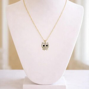 CZ Owl necklace, Gold - 20 inch - - LadybugfeetDesigns -