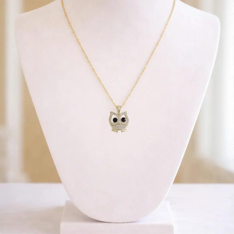 CZ Owl necklace, Gold - 20 inch - - LadybugfeetDesigns -