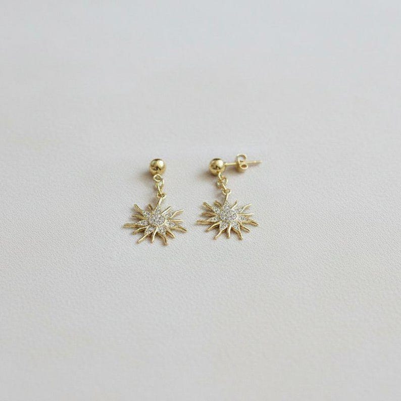 Fiery Sun Charm Drop Stud Earrings-Gold - - LadybugfeetDesigns -