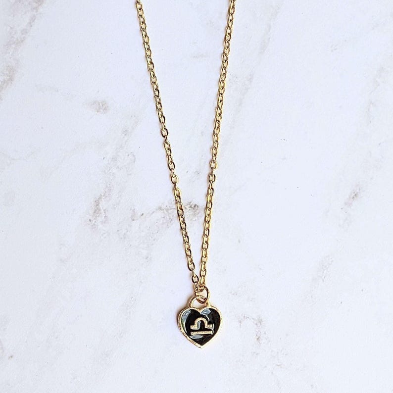 Zodiac Sign Heart Necklace, Gold - 20 inches - - LadybugfeetDesigns -