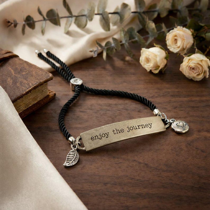 Enjoy the Journey, Inspirational Quote Twisted rope bolo Bracelet - - LadybugfeetDesigns -