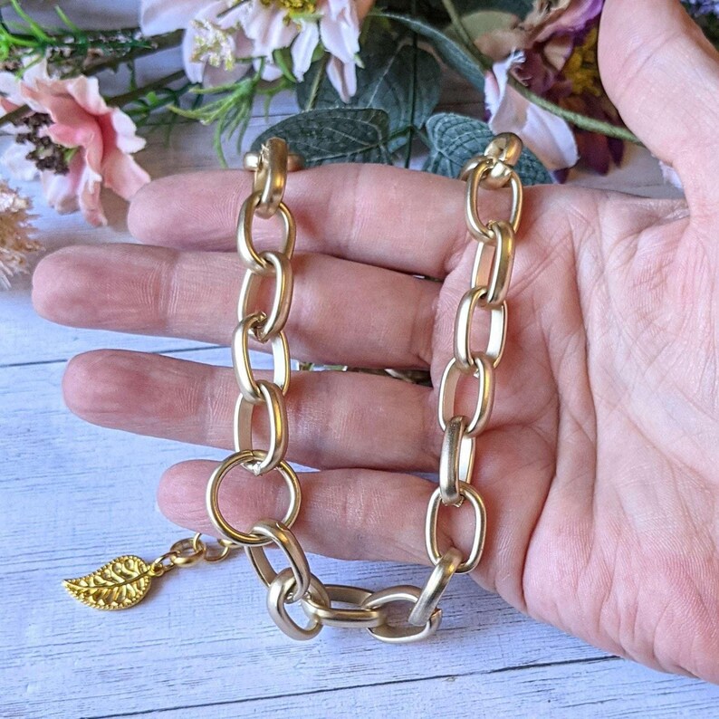 Shiny Gold Matte Oval Link Necklace, 18.5 inch - - LadybugfeetDesigns -