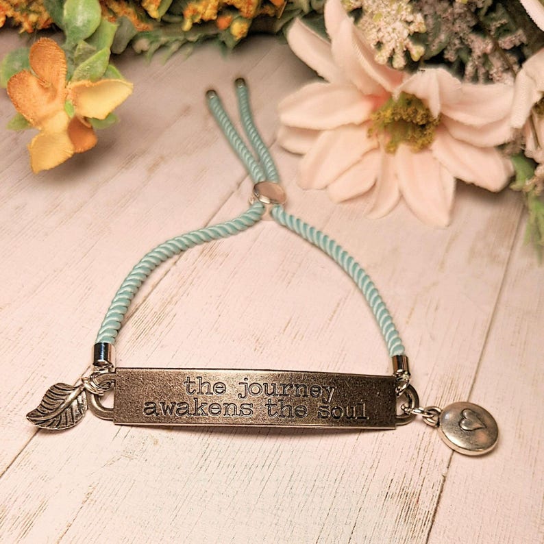 The Journey Awakens the Soul, Inspirational Quote Twisted rope bolo Bracelet - - LadybugfeetDesigns -