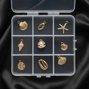 Beach Shells Charm Box - 9 pc., Gold - - LadybugfeetDesigns -