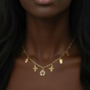 Nature Vibes Multi Charm Link Necklace, Gold- 20 inch - - LadybugfeetDesigns -