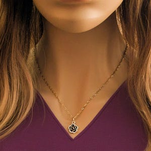 Sparkly Black Rose necklace, Gold- 20 inch - - LadybugfeetDesigns -