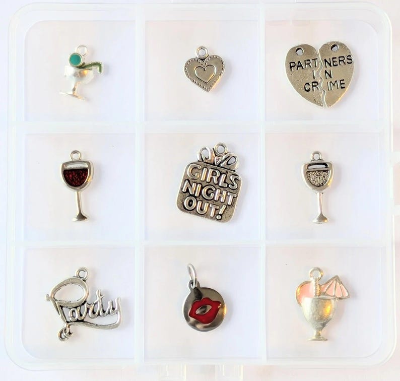 Girl's Night Out Charm Box - 9 pc., Silver - - LadybugfeetDesigns -