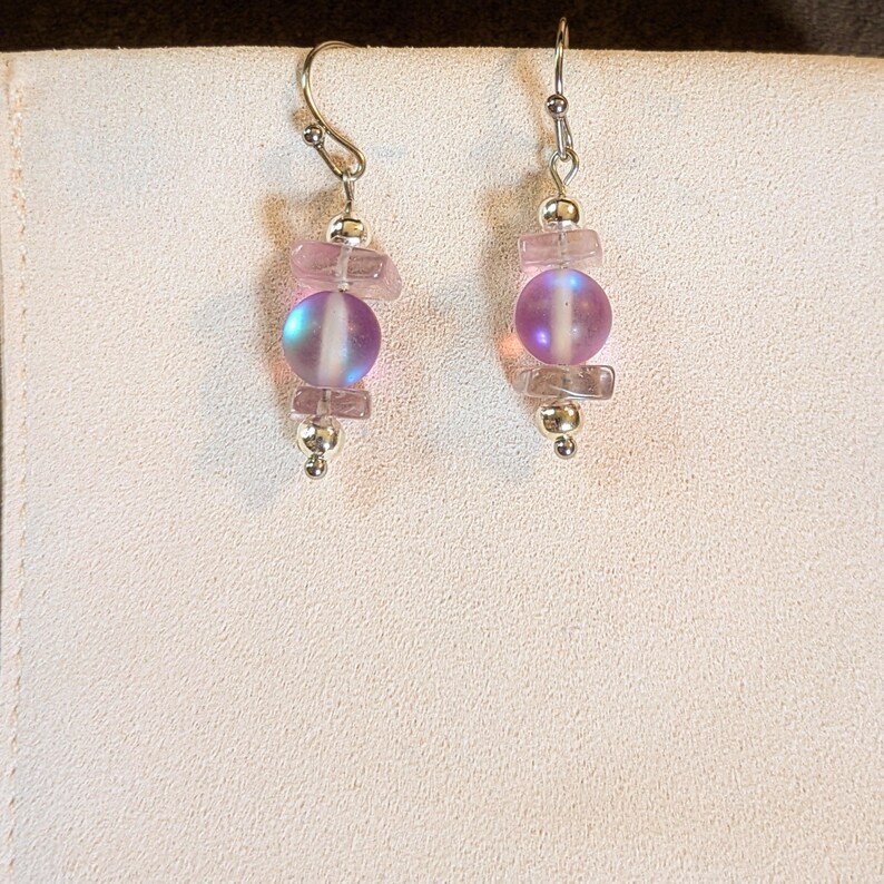 Amethyst/Purple Mermaid Glass Beaded Hook Earrings - - LadybugfeetDesigns -