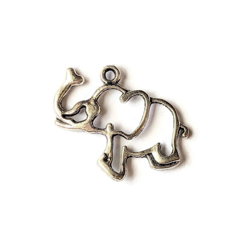 Large Silver Elephant Cut-Out Charm Pendant - - LadybugfeetDesigns -