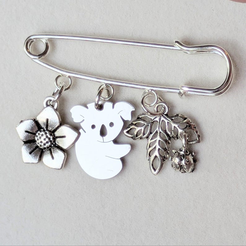 Koala Safety Pin Brooch, Purse Charm - - LadybugfeetDesigns -