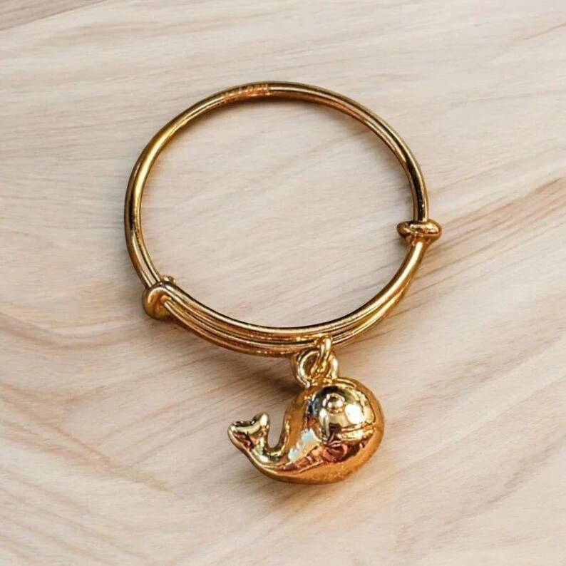 Baby Whale Expandable Charm Ring - Gold - - LadybugfeetDesigns -