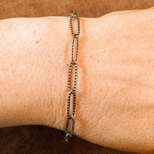Antique Silver Textured Paperclip Link Charm Bracelet Base - D.i.y. - Build Your Charm Bracelet! - - LadybugfeetDesigns -