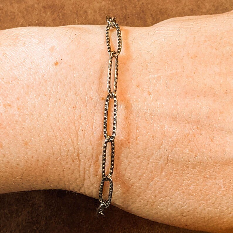 Antique Silver Textured Paperclip Link Charm Bracelet Base - D.i.y. - Build Your Charm Bracelet! - - LadybugfeetDesigns -