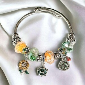 Garden Party Euro Cuff Wrap Bracelet, Silver - - LadybugfeetDesigns -
