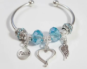 Memory Bracelet, Euro Crystal Bangle Cuff, Silver