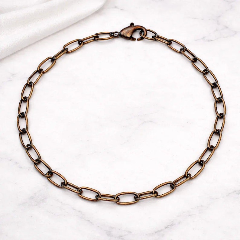 Antique Copper Steel Oval Link Charm Bracelet Base - D.i.y. - Build Your Charm Bracelet! - - LadybugfeetDesigns -