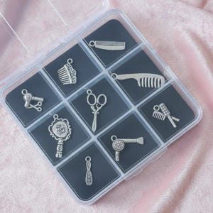 Hair Dresser Charm Box - 9 pc., Silver - - LadybugfeetDesigns -