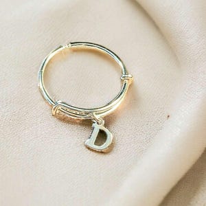 Sterling Silver Initial Charm Ring/Gift for her/Sterling Silver Mini Bangle - - LadybugfeetDesigns -
