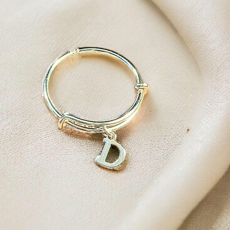 Sterling Silver Initial Charm Ring/Gift for her/Sterling Silver Mini Bangle - - LadybugfeetDesigns -