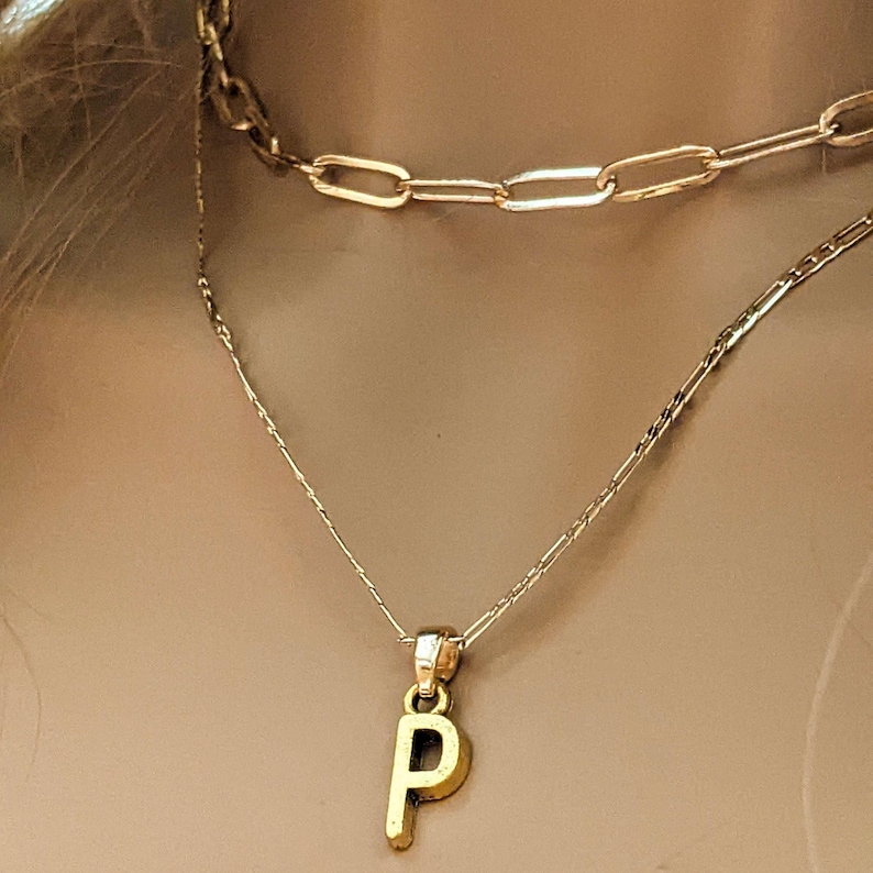 Paperclip Initial Layered Necklace Set. Gold - - LadybugfeetDesigns -