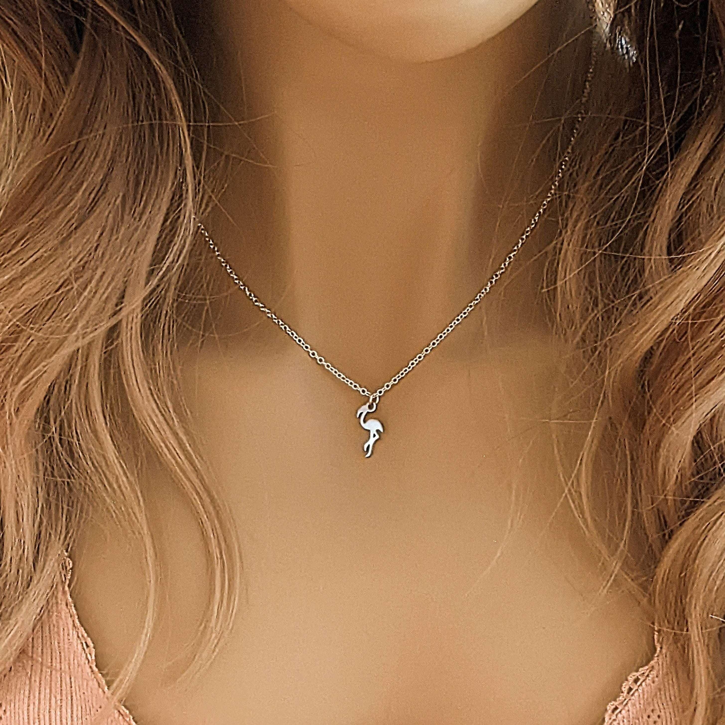 フラミンゴペンダントネックレス、シルバー - 18～22インチ - Etsy 日本