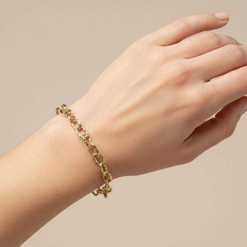 14K Gold Filled Textured Oval cable chain Bracelet Base - D.i.y. - Build Your Charm Bracelet! - - LadybugfeetDesigns -