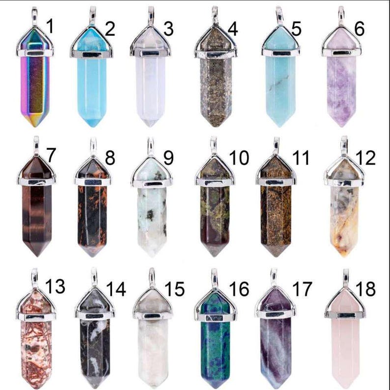 Natural Gemstone Crystal Point Pendant necklace, 30 inch - - LadybugfeetDesigns -