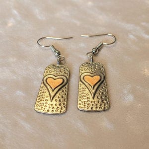 Two-Tone Heart Tag Dangle Earrings - - LadybugfeetDesigns -