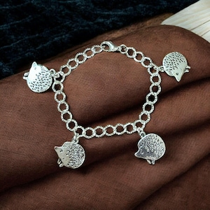 Silver Hedgehog Lover's Charm Bracelet - - LadybugfeetDesigns -