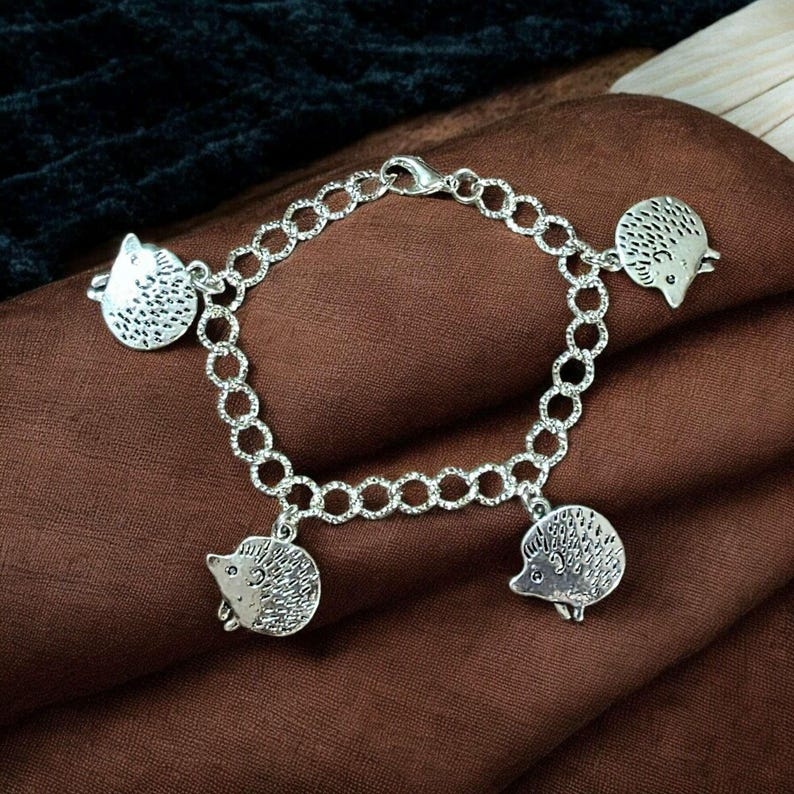 Silver Hedgehog Lover's Charm Bracelet - - LadybugfeetDesigns -