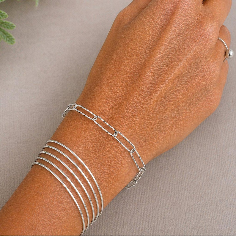 Diamond Cut Silver Paperclip Chain Bracelet - - LadybugfeetDesigns -