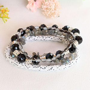 Salt and Pepper Stretch Bracelet Stack - - LadybugfeetDesigns -