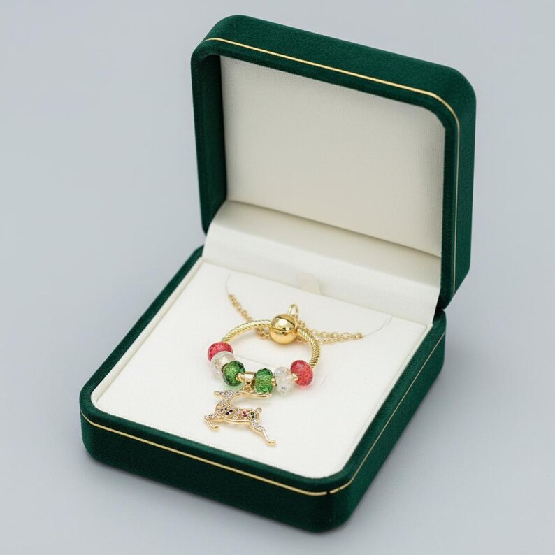 Gold Reindeer Charm Keeper Necklace, Approx. 26 inches - - LadybugfeetDesigns -